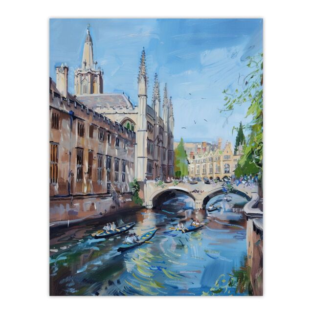 "Artery8 Cambridge Boat Race Scene Painting Summer England Wall Art Print in Blue - Size: W12"" x H16""" - image 1