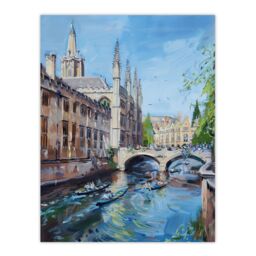 "Artery8 Cambridge Boat Race Scene Painting Summer England Wall Art Print in Blue - Size: W12"" x H16""" - thumbnail 1
