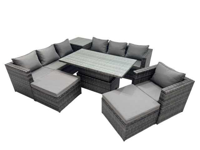 Fimous 9 Seater Outdoor Garden Rattan Furniture Set with Side Table 2 Stool in Dark Grey - image 1