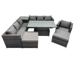 Fimous 9 Seater Outdoor Garden Rattan Furniture Set with Side Table 2 Stool in Dark Grey - thumbnail 2