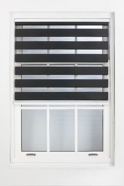 Furnished Black Day & Night Roller Blinds - Zebra Blind Dim or Translucent Vision Roller Shades for Windows & Doors - Dual Layer Fabric - image 1