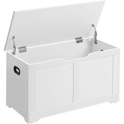 VASAGLE Medium Rustic Storage Chest Blanket Box Safety Hinges Bench in White - thumbnail 9