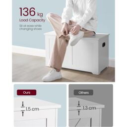 VASAGLE Medium Rustic Storage Chest Blanket Box Safety Hinges Bench in White - thumbnail 6
