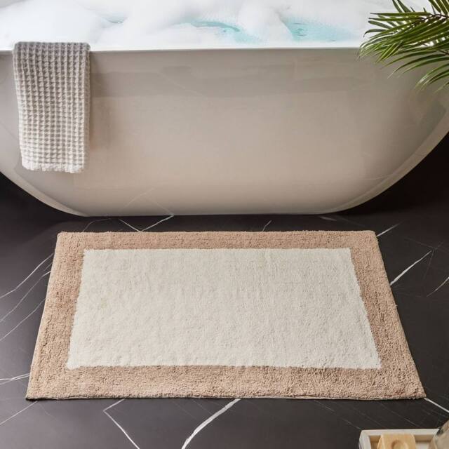 Wyld and Coco Beige and Brown Cotton Bath Mat 60 x 90 cm Geometric Pattern - Size: 1600mm x 900mm - image 1