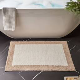 Wyld and Coco Beige and Brown Cotton Bath Mat 60 x 90 cm Geometric Pattern - Size: 1600mm x 900mm