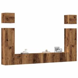 Berkfield Home Classic 6 Piece TV Cabinet Set Wall-mounted Old Wood Engineered Wood in Brown - thumbnail 2