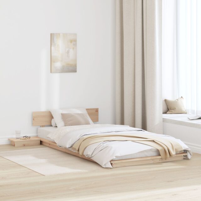 Berkfield Home Floor Bed Frame with Bedside Tables 100x200cm Solid Wood - Size: 100x200 cm - image 1