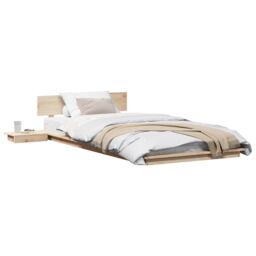 Berkfield Home Floor Bed Frame with Bedside Tables 100x200cm Solid Wood - Size: 100x200 cm - thumbnail 3