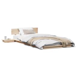 Berkfield Home Floor Bed Frame with Bedside Tables 100x200cm Solid Wood - Size: 100x200 cm - thumbnail 4