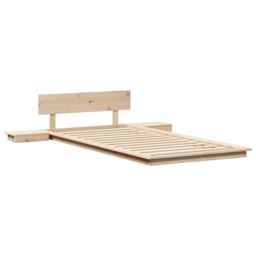 Berkfield Home Floor Bed Frame with Bedside Tables 100x200cm Solid Wood - Size: 100x200 cm - thumbnail 2