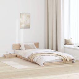 Berkfield Home Floor Bed Frame with Bedside Tables 100x200cm Solid Wood - Size: 100x200 cm - thumbnail 1
