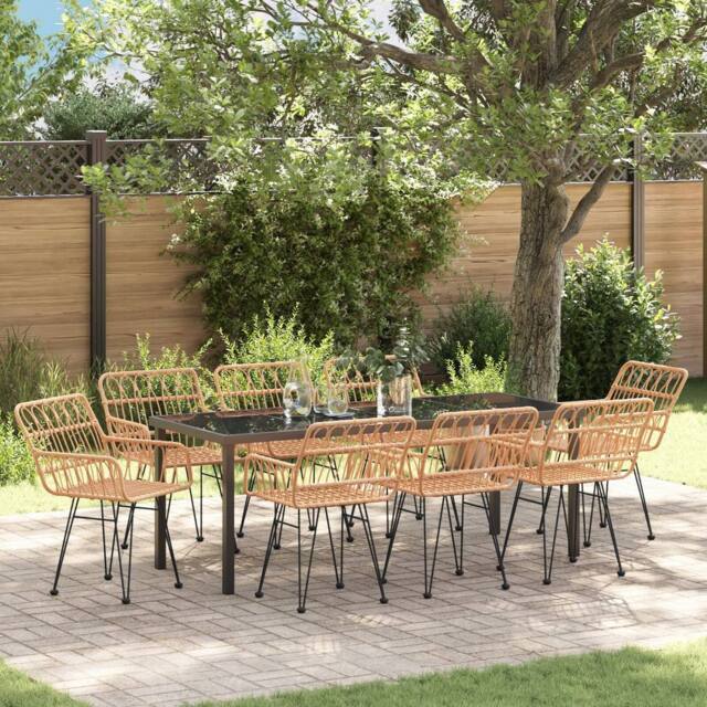 Berkfield Home 9 Piece Garden Dining Set Brown Poly Rattan in Beige - image 1