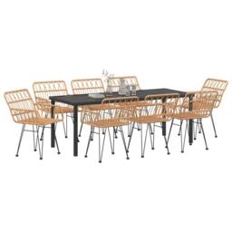Berkfield Home 9 Piece Garden Dining Set Brown Poly Rattan in Beige - thumbnail 3