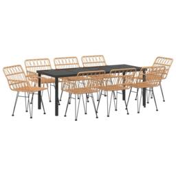 Berkfield Home 9 Piece Garden Dining Set Brown Poly Rattan in Beige - thumbnail 2