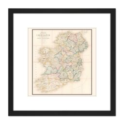 Artery8 John Bett's New Map Ireland 8X8 Inch Square Wooden Framed Wall Art Print Picture with Mount in Black - thumbnail 1