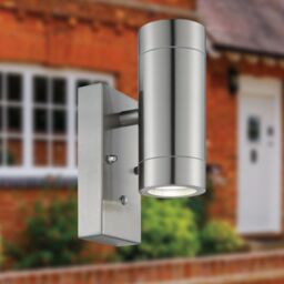 First Choice Lighting Blaze - Stainless Steel Outdoor Up Down Photocell Sensor Wall Light in Silver - thumbnail 3
