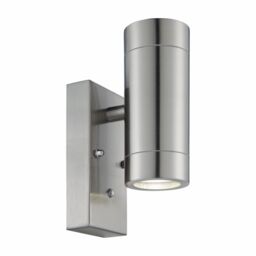 First Choice Lighting Blaze - Stainless Steel Outdoor Up Down Photocell Sensor Wall Light in Silver