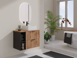 Vente-unique Fluted Wall-Hung Bathroom Unit With Open Shelves & Square Countertop in Black - thumbnail 1