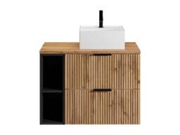 Vente-unique Fluted Wall-Hung Bathroom Unit With Open Shelves & Square Countertop in Black - thumbnail 4