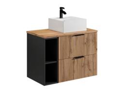 Vente-unique Fluted Wall-Hung Bathroom Unit With Open Shelves & Square Countertop in Black - thumbnail 5