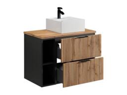 Vente-unique Fluted Wall-Hung Bathroom Unit With Open Shelves & Square Countertop in Black - thumbnail 6