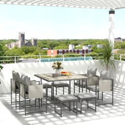 OUTSUNNY 8 Seater Garden Dining Set, Cube Garden Furniture with Cushions in Grey - thumbnail 1