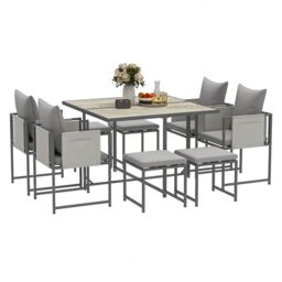 OUTSUNNY 8 Seater Garden Dining Set, Cube Garden Furniture with Cushions in Grey - thumbnail 2