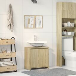 Berkfield Home Bathroom Furniture Set Sonoma Oak Engineered Wood in Brown - thumbnail 3