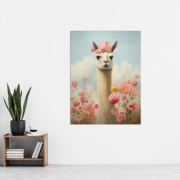 "Artery8 Wall Art Print Llama & Peonies Pink Elegant Artwork Kids Bedroom Floral Portrait with Roses Poster - Size: W12"" x H16""" - thumbnail 2