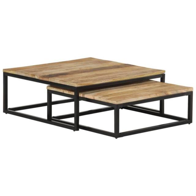 Berkfield Home Nesting Coffee Tables 2 pcs Solid Mango Wood in Brown - image 1
