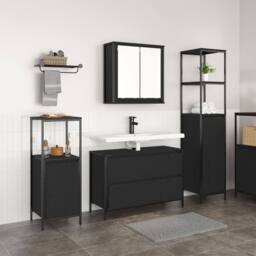 Berkfield Home 3 Piece Bathroom Furniture Set Black Oak Engineered Wood - thumbnail 1