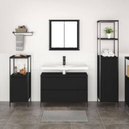 Berkfield Home 3 Piece Bathroom Furniture Set Black Oak Engineered Wood - thumbnail 4