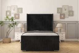 "Sloomy Hargrave Naples Frame-Mattress-50"" Upholstered Wingback Headboard in Black - Size: Single" - thumbnail 1