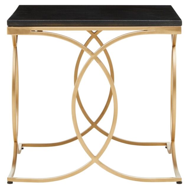 Orsina Black Marble Side Table, Rectangular Marble Top With Gold Finish Stainless Steel Frame, Modern Side Table - image 1