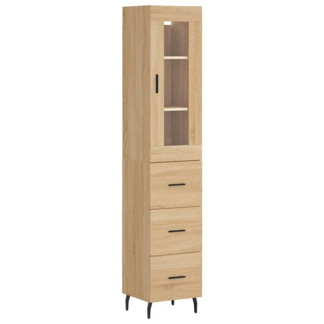 Berkfield Home Highboard Sonoma Oak 34.5x34x180 cm Engineered Wood in Light Oak - image 1