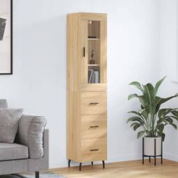Berkfield Home Highboard Sonoma Oak 34.5x34x180 cm Engineered Wood in Light Oak - thumbnail 2