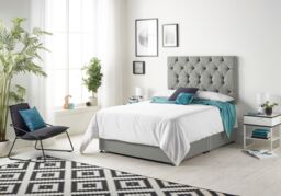 Somnior Premier Tweed Fabric Sprung Memory Foam 4 Drawer Divan Bed Set with Upholstered Headboard in Grey - Size: Double - thumbnail 2