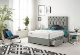 Somnior Premier Tweed Fabric Sprung Memory Foam 4 Drawer Divan Bed Set with Upholstered Headboard in Grey - Size: Double - thumbnail 1
