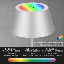 BRILONER Matt Chrome RGB LED 2.6W Rechargeable Table Lamp in Silver - thumbnail 4