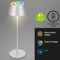 BRILONER Matt Chrome RGB LED 2.6W Rechargeable Table Lamp in Silver - thumbnail 3