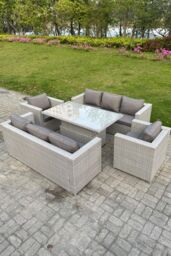 Fimous Rattan Garden Funiture Set Adjustable Rising Lifting Table Sofa Dining Set Lounge Sofa With Arm Chair in Light Grey - thumbnail 2