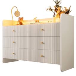 Merax White Fluted Chest of Drawers Sideboard with LED 75x 120 x 40 cm - thumbnail 7