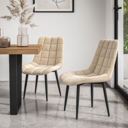 More4Homes Donni Dining Table & Chairs - White Marble Effect Table Top w Black Legs + Nova Velvet Dining Chair Set Of 6 in Beige - thumbnail 5