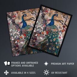 Artery8 Mosaic Peacock in Flowers Tree Detailed Artwork Framed Art Print - Size: A4 - thumbnail 2
