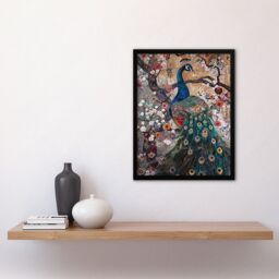 Artery8 Mosaic Peacock in Flowers Tree Detailed Artwork Framed Art Print - Size: A4 - thumbnail 4