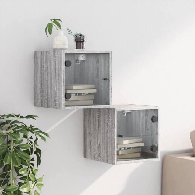 Berkfield Home Elegant Bedside Cabinets with Glass Doors 2 pcs Grey Sonoma 35x37 - image 1