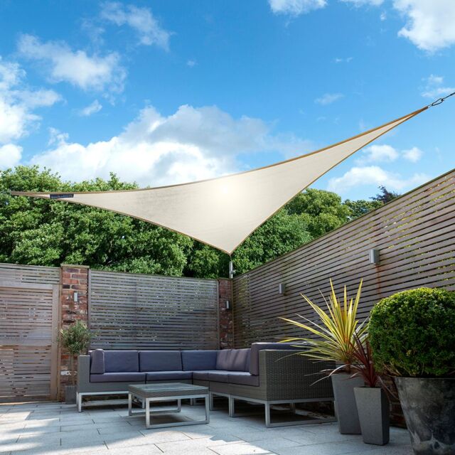Primrose 5m Triangle Waterproof Charcoal Garden Patio Sun Shade Sail Canopy 98% UV Block with Free Fixing Kit in Ivory - image 1