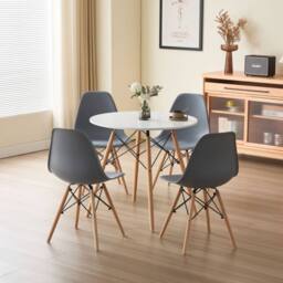 Comfy Living Ltd 5 Piece Dining Set With Round White Wooden Top & 4 Grey Chairs With Metal Detailing - thumbnail 1
