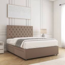 "BSSPOKE Mia Plush Velvet Divan Bed Set 24"" Headboard & Mattress & No Drawers in Bronze - Size: Double" - thumbnail 2