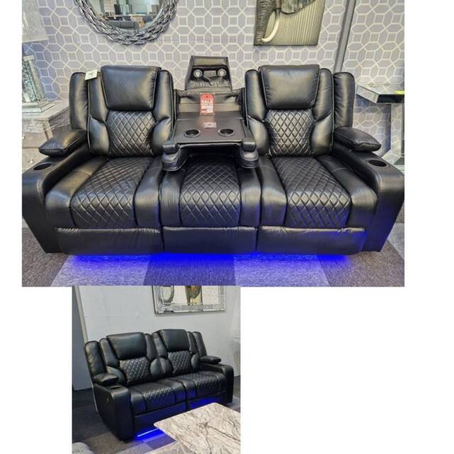 Furniture 786 Orlando Electric Leather 3+2 Seater Sofa Set Suite in Black - image 1